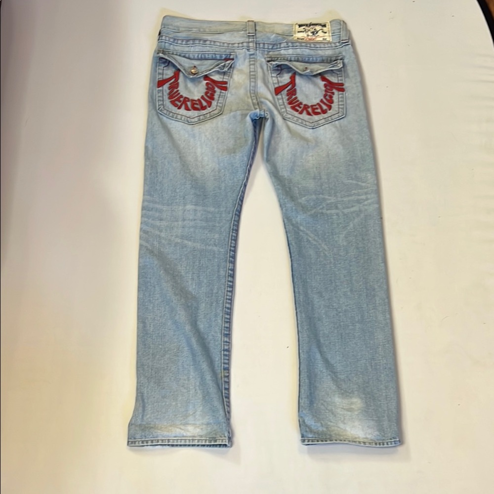 True Religion Men’s Light Blue Jeans with Red Details